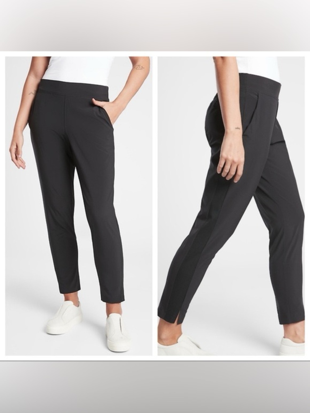 Athleta Brooklyn Ankle Pant Knit Panels Slim Leg Black Joggers Size 4 198671